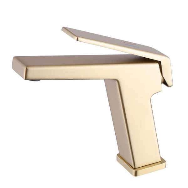 AIMADI Single-Handle Single-Hole Bathroom Faucet Brass Deck Mounted Bathroom Basin Taps in Brushed Gold