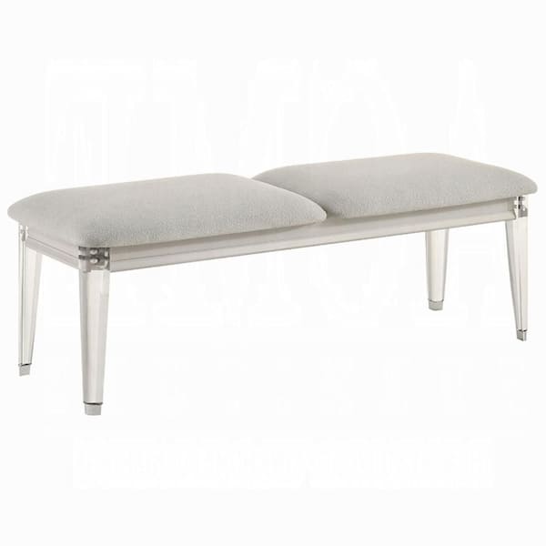 Veda 18 in. H Gray and Pearl White Wood Accent Bench with Foam Seat