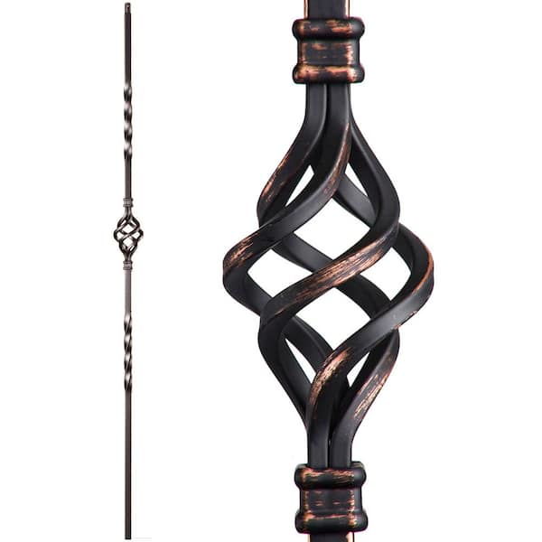 HOUSE OF FORGINGS Twist and Basket 44 in. x 0.5 in. Oil Rubbed Copper Single Basket Solid Wrought Iron Baluster