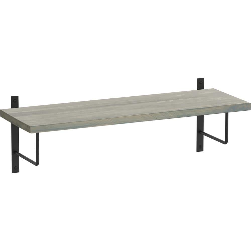 24 in. x 8 in. x 6 in. Grey Stained Solid Pine Decorative Wall Shelf with Matte Black U-Shaped Steel Brackets price history on PriceWatchPro
