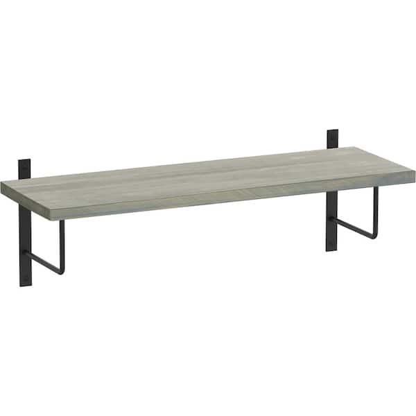 Liberty 24 in. x 8 in. x 6 in. Grey Stained Solid Pine Decorative Wall Shelf with Matte Black U-Shaped Steel Brackets