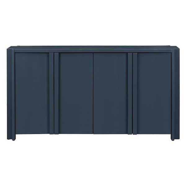Unbranded 60.00 in. W x 16.00 in. D x 32.00 in. H Navy Blue Linen Cabinet Storage Cabinet with 4-Doors, Adjustable Shelves