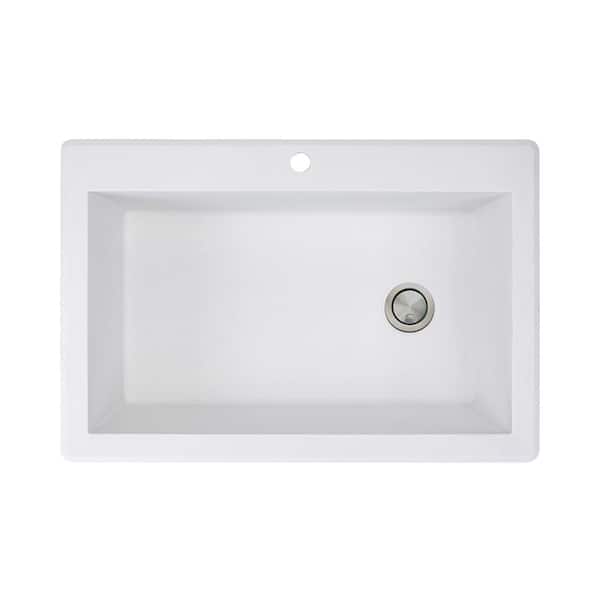 Transolid Radius Drop-in Granite 33 in. 1-Hole Single Bowl Kitchen Sink in White