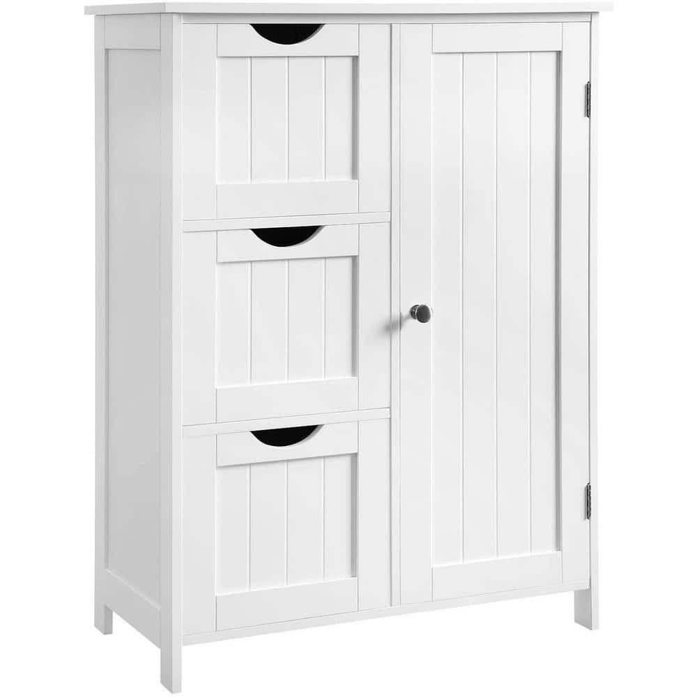 Nestfair 23.62 in. W x 11.8 in. D x 39.57 in. H White Bathroom Standing Storage Linen Cabinet with 3 Drawers and 1 Door