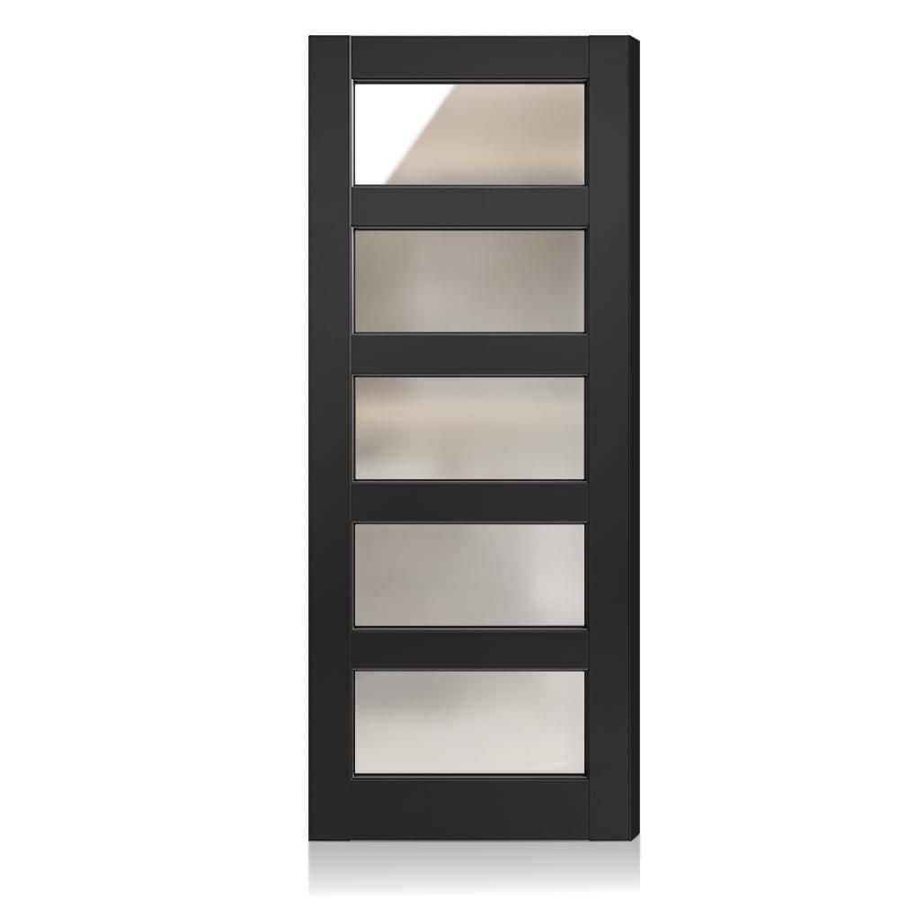 32 in. x 80 in. 5-Lite Tempered Frosted Glass Solid Core Wood Composite Black Prefinished Interior Door Slab price history on PriceWatchPro
