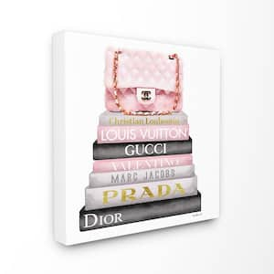 24 in. x 24 in. " Watercolor High Fashion Bookstack Padded Pink Bag" by Artist Amanda Greenwood Canvas Wall Art