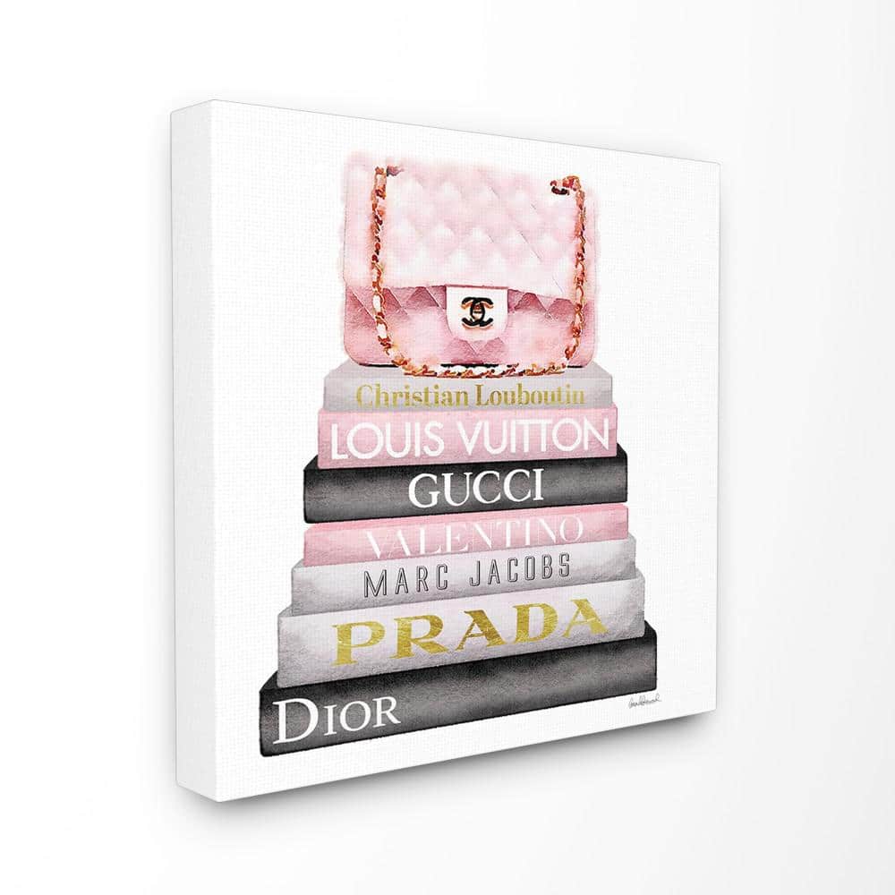 The Stupell Home Decor Collection Watercolor High Fashion Bookstack Padded Pink Bag Wall Art Canvas