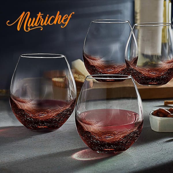 NutriChef 15 oz. Crystal-Clear Stemless Wine Glass Set (Set of 12)  NGLWINE99 - The Home Depot