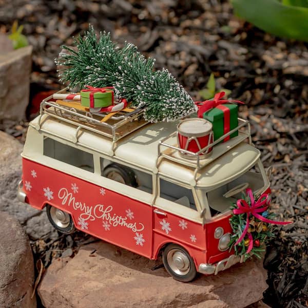 Zaer Ltd. International 14.763 in. Long Vintage Style Van with Christmas  Tree ZR191838 - The Home Depot