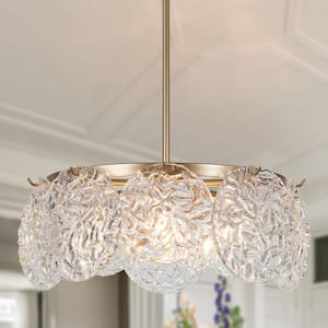 5-Light Dark Gold Modern Round Chandelier Lighting, Farmhouse Island Pendant Light with Water Ripple Clear Glass Shade