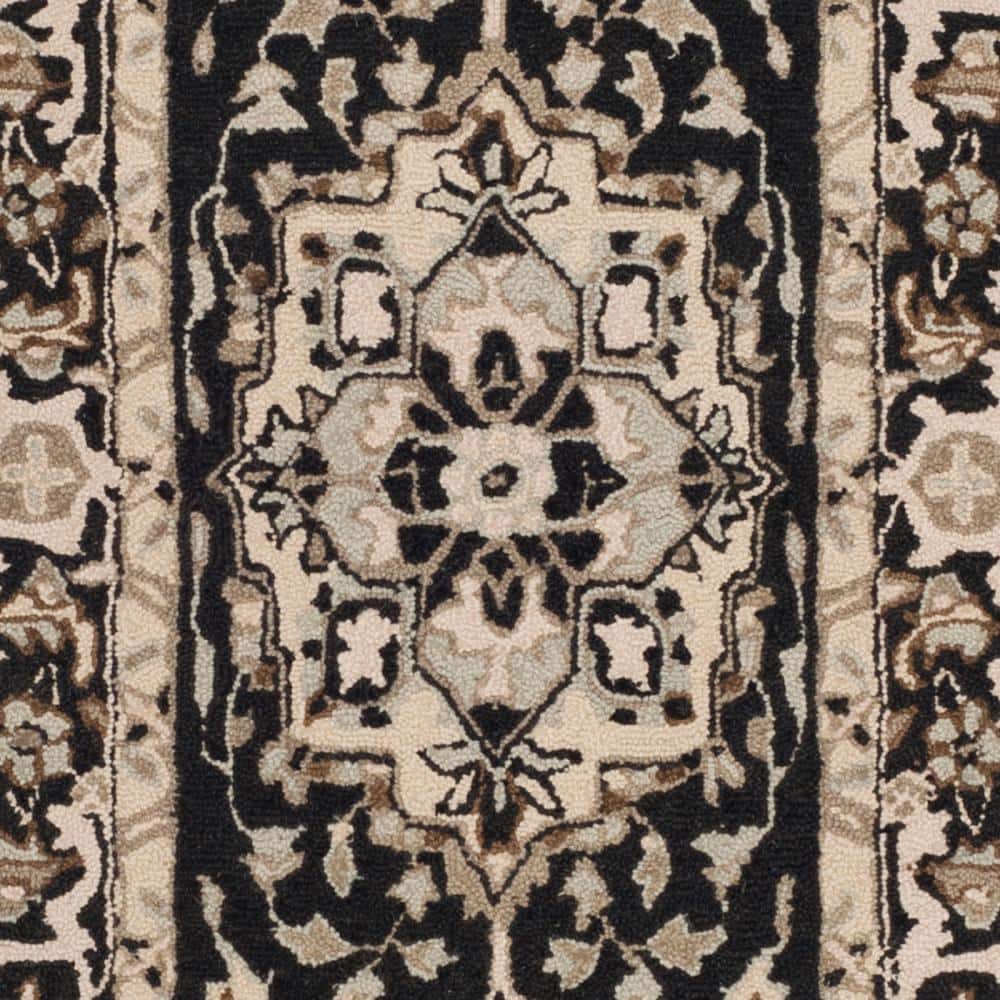 Black Floral Hand Hooked Wool Runner Rug