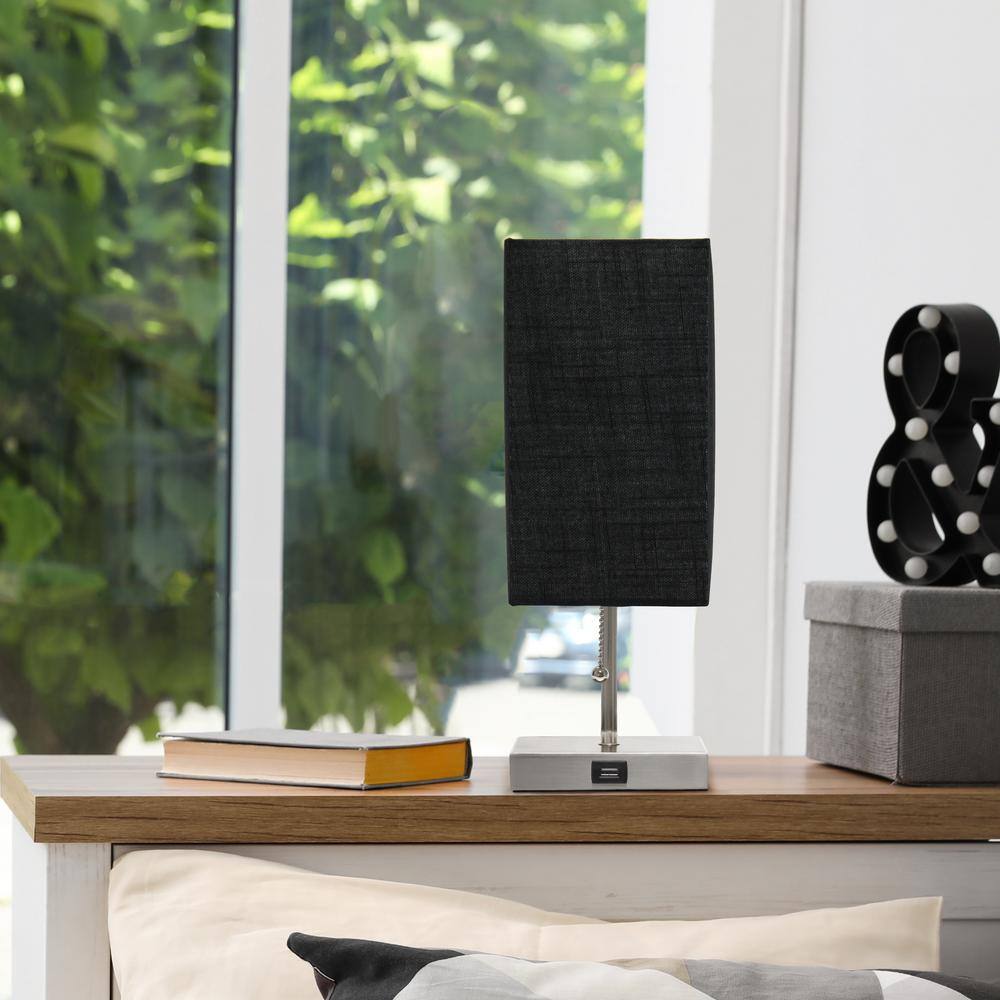 Petite Black Fabric Shade Table Lamp with USB Charging Port