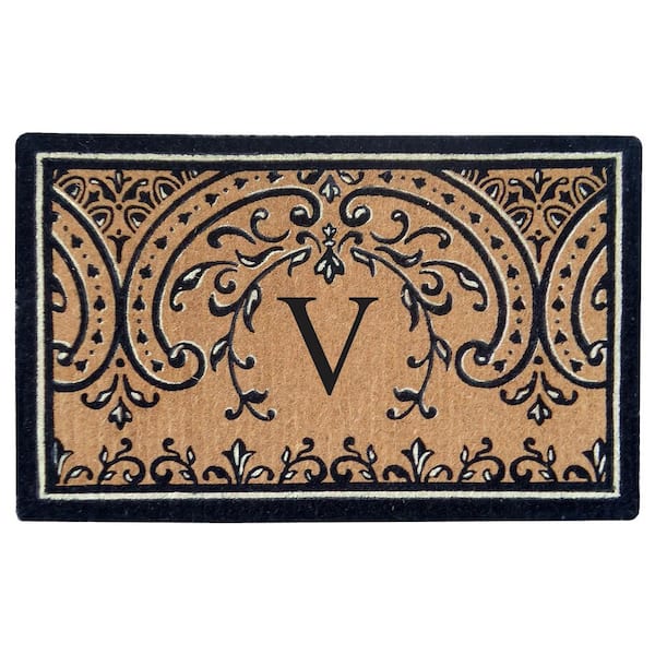 Heavy Duty Coir Easton 24 in. x 39 in. Monogrammed V Door Mat