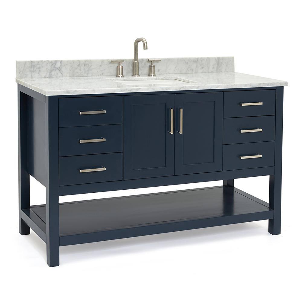 Magnolia 55" Midnight Blue Vanity with Carrara Marble Top
