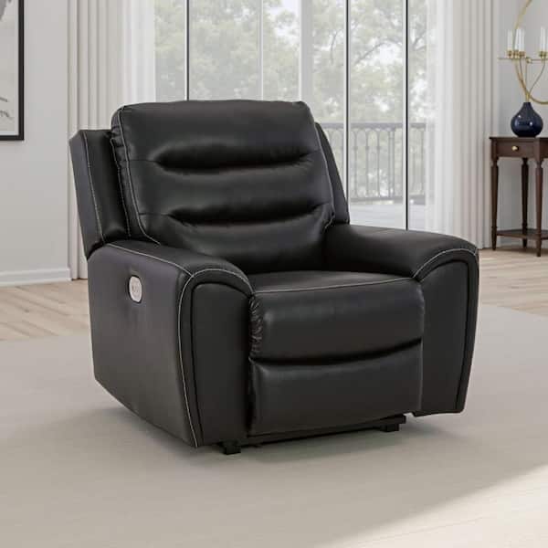 Benjara Erine Black Faux Leather Glider Power Recliner Chair with Adjustable Headrest