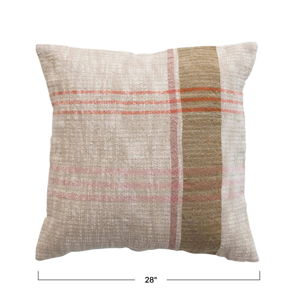 28'' Multicolor Cotton and Linen Plaid Throw Pillow