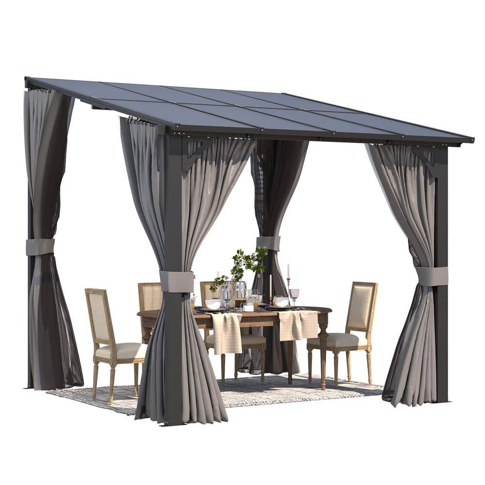 8 ft. x 8 ft. Outdoor Hard Top Gazebo for Patio, Small Wall-Mounted Lean to Pergola with Curtains and Netting price history on PriceWatchPro
