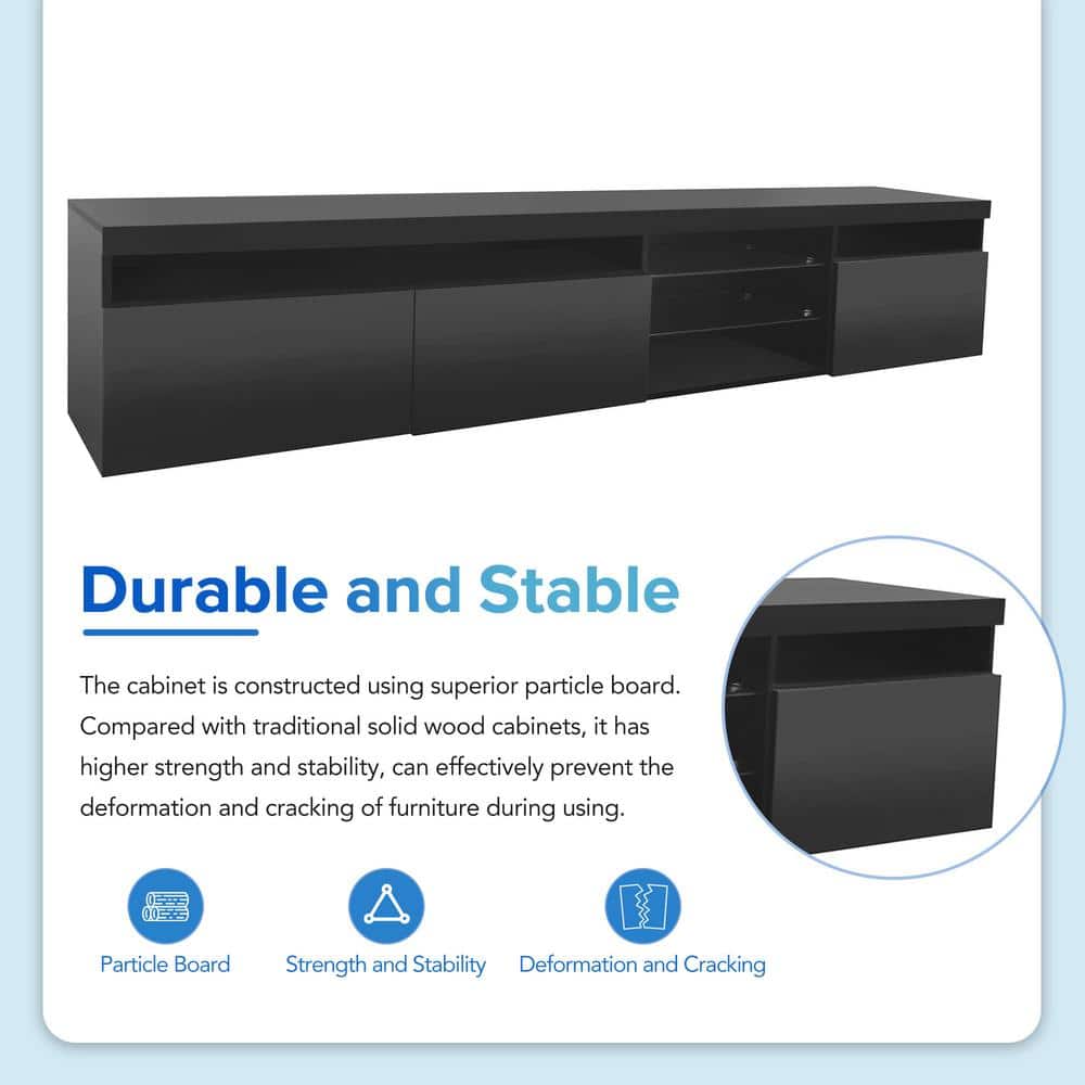 Black 94.5" TV Stand with LED Lights and Cabinets
