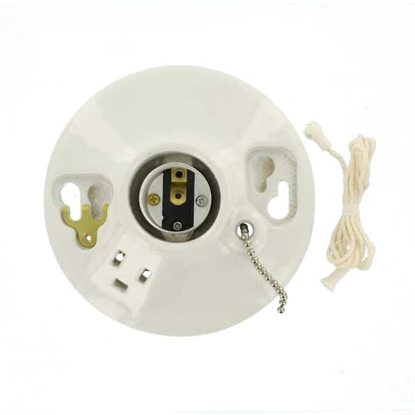 1 Ceiling Mount Light Bulb Socket Lamp Holder Pull Chain Fixture Fit Medium Base
