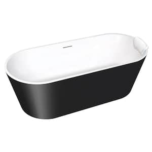 Maris Grande 67 in. x 31.125 in. Soaking Bathtub with Center Drain in Matte Black with Pillow