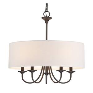 Quinn 60-Watt 5-Light Oil-Rubbed Bronze Traditional Chandelier with White Shade, No Bulb Included