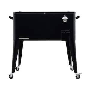80 qt. Black Classic Outdoor Rolling Patio Cooler with Wheels and Handles