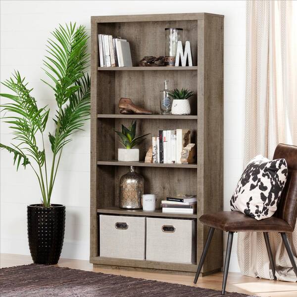 South Shore 72.62 in. Weathered Oak Faux Wood 5-shelf Standard Bookcase with Adjustable Shelves