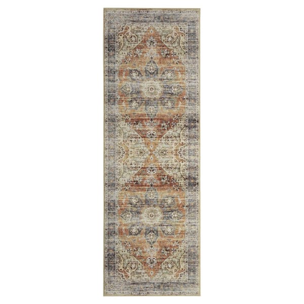 Taupe 2 ft. x 6 ft. Machine Washable Floral Indoor Runner Area Rug