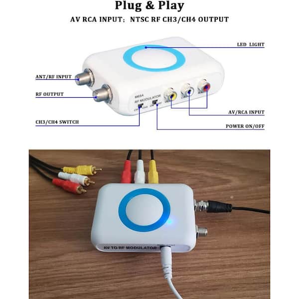 Lukyamzn RF Modulator RCA Coax Adapter CVBS VHF Converter w/ANT in 