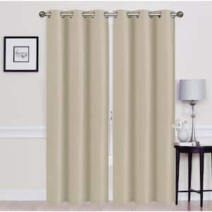 Madonna Taupe Solid Polyester Thermal 76 in. W x 84 in. L Grommet Blackout Curtain Panel (2-Set)