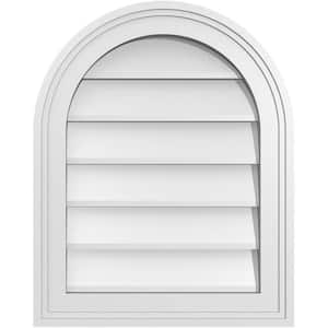 16 in. x 20 in. Round Top White PVC Paintable Gable Louver Vent Non-Functional