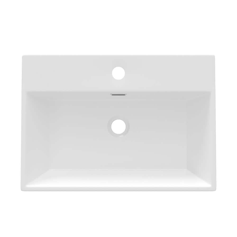 White Ceramic Rectangular Wall-Mount Console Sink with Stainless Steel Legs