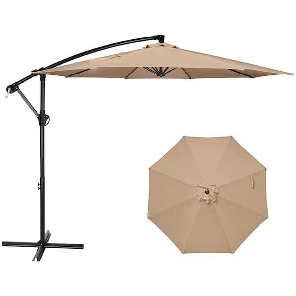Unbranded 10 ft. Metal Cantilever Patio Umbrella in Tan with Crank and Cross Base