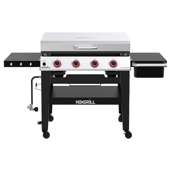Nexgrill Daytona 4-Burner Propane Gas Grill 36 in. Flat Top Griddle in Black with Stainless Steel Lid