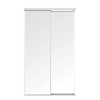 60 in. x 80.5 in. White Beveled Mirror Hollow Core Sliding Closet Door with Hardware