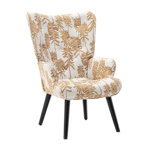 URTR Yellow Leaf Living Room Arm Chair With Tall Back, Polyester Upholstered Single Chair Leisure Chair for Bedroom, Office