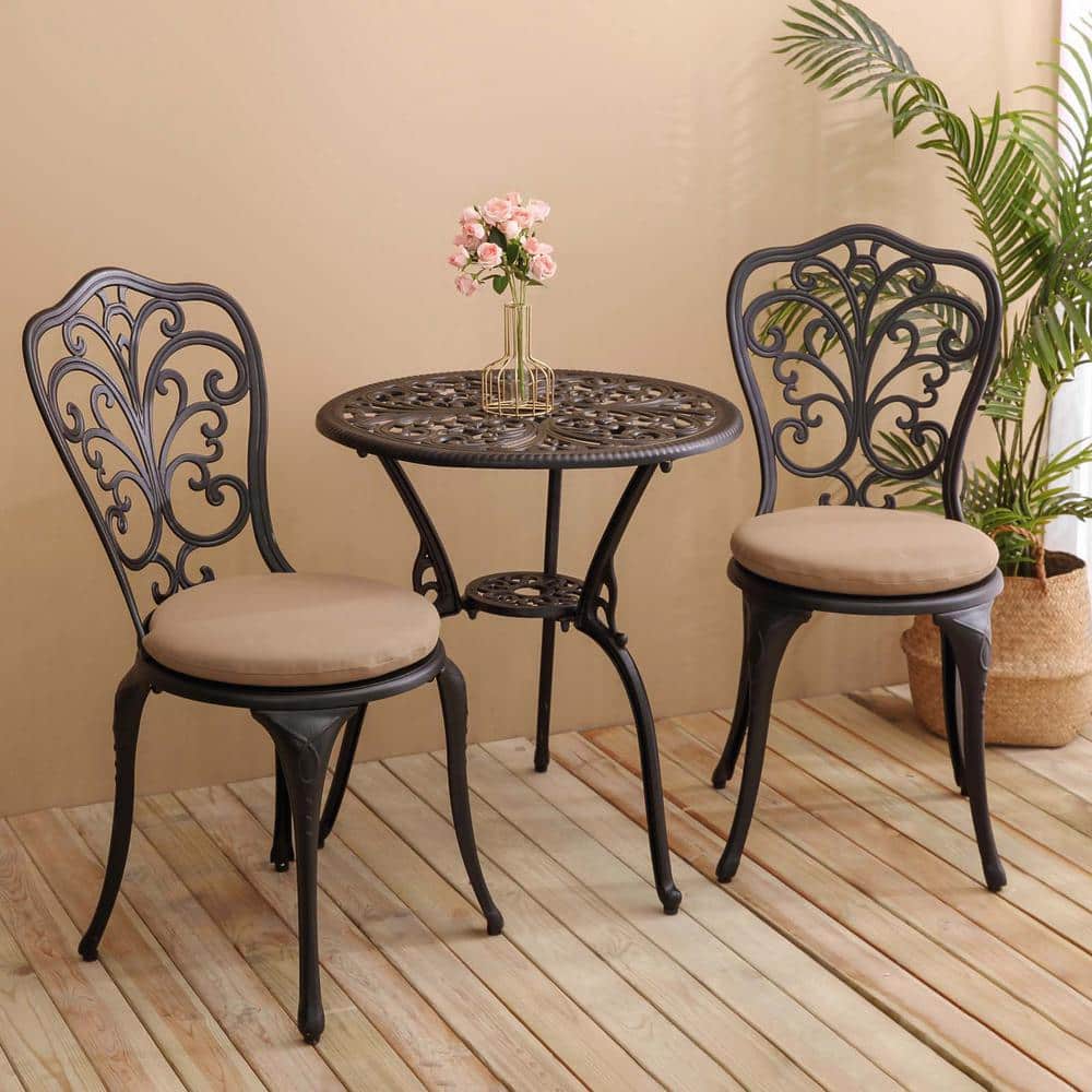 Black 3-Piece Rust-Resistant Cast Aluminum Outdoor Bistro Set Patio Table a