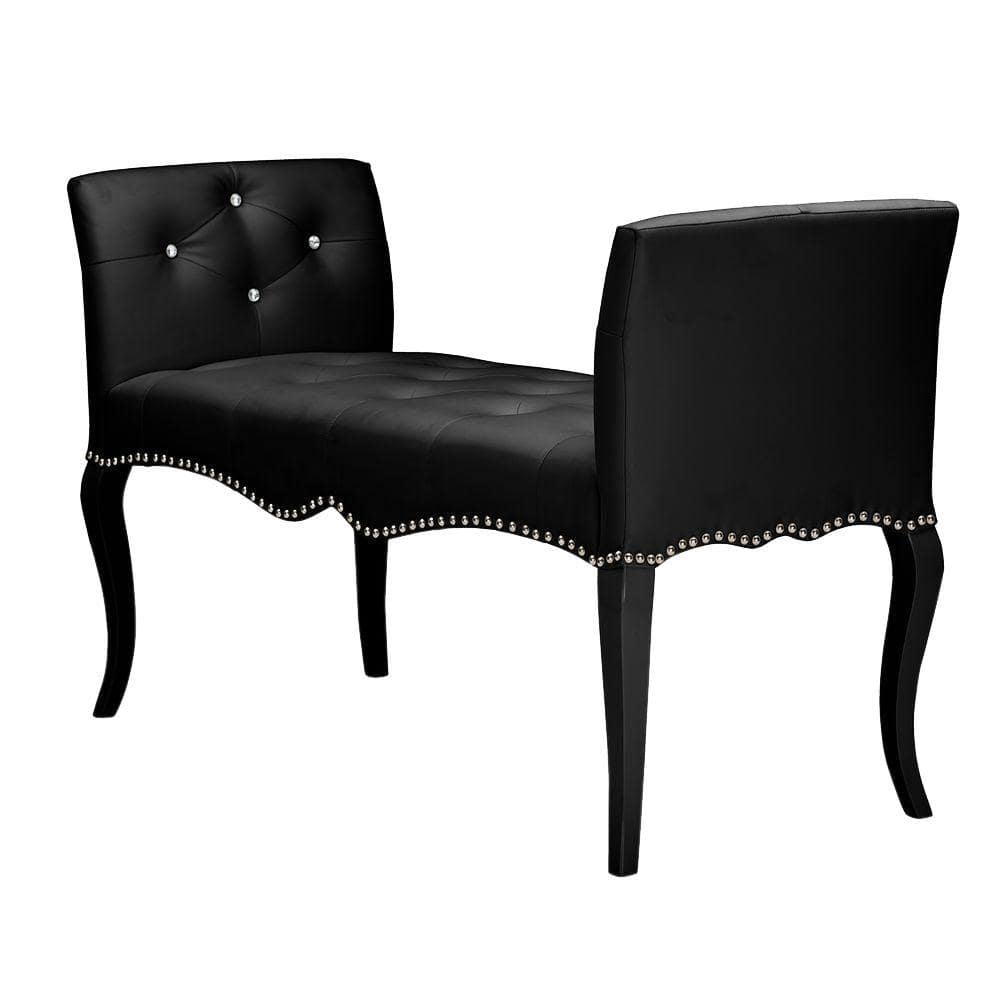 Kristy Black Faux Leather Classic Seating Bench with Nailhead Trim