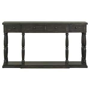 63.00 in. W x 13.30 in. D x 31.00 in. H Black Linen Cabinet Console Table with 4 Front Storage Drawers and 1 Shelf