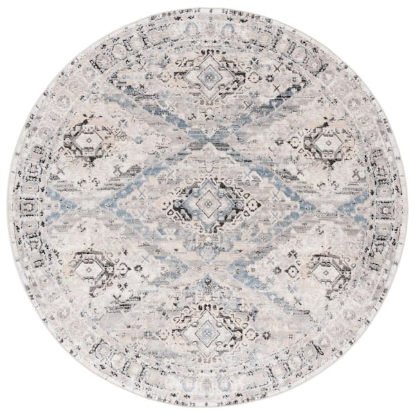 Quincy 7 ft. x 7 ft. Ivory/Blue Tribal Round Rug