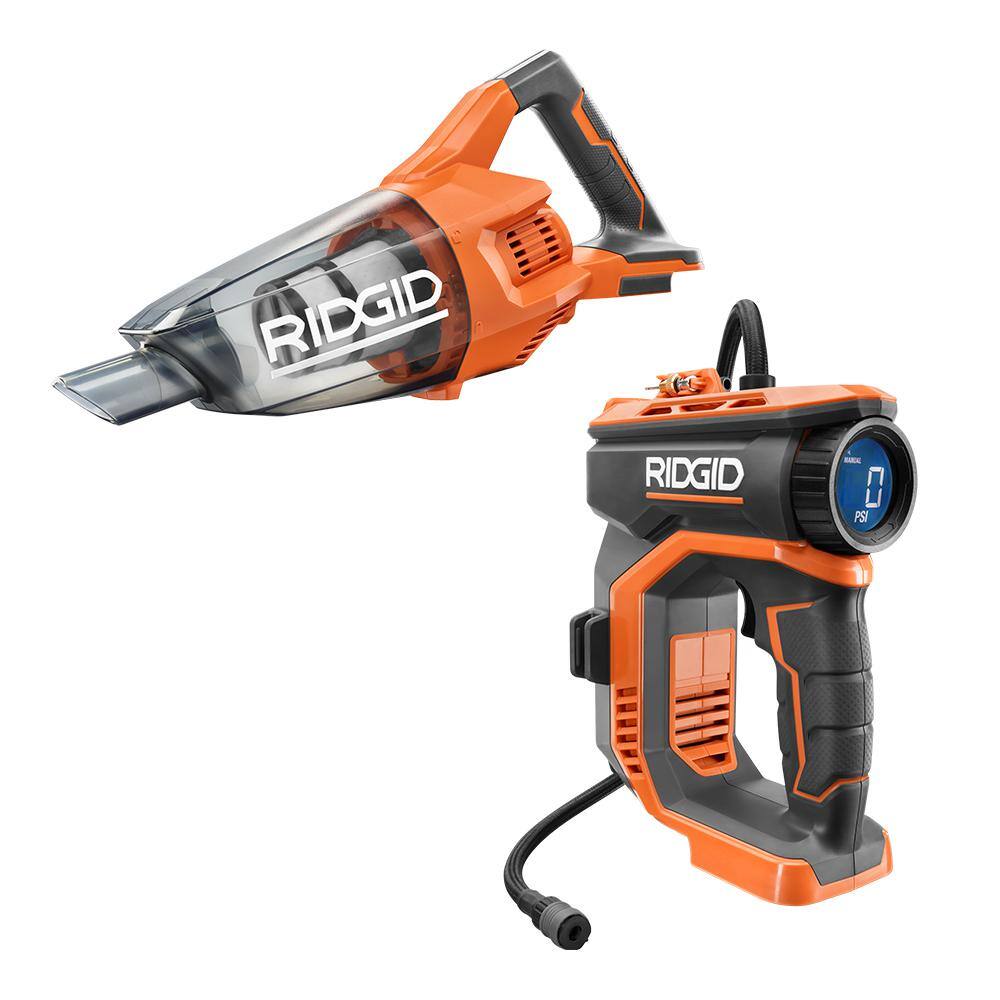 Ridgid 18V Cordless High Pressure Inflator and Compact Hand Vacuum (Tools Only)