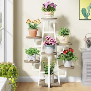 Wellston 43.3 in. White Rectangle Wood Indoor Plant Stand with 7 Tier, Tall Plant Shelf Corner Plant Pots Holder
