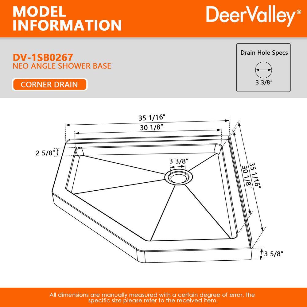 White 36" x 36" Neo-Angle Acrylic Shower Base