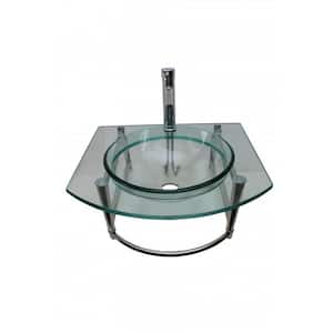 Haiku 23-3/4 in. Glass Wall Mounted Bathroom Sink Vessel with Towel Bar Faucet and Drain