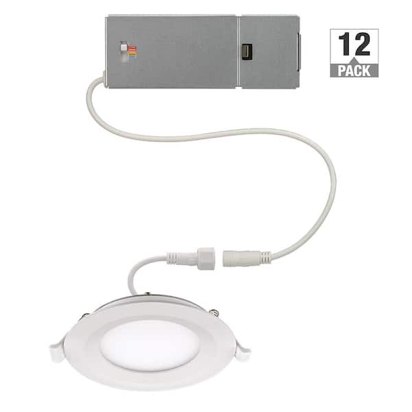 4 in. Adjustable CCT Integrated LED Canless Recessed Light Trim 650 Lumens Kitchen Bathroom Remodel Wet Rated (12-Pack)
