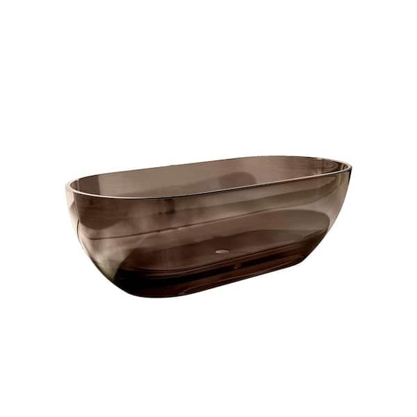 ANGELES HOME 69 in. x 29.5 in. Stone Resin Solid Surface Freestanding Soaking Bathtub with Center Drain in Transparent Gray