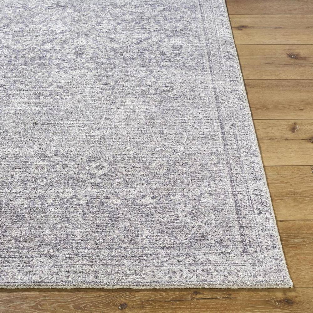 Gray 4' x 6' Vintage Damask Synthetic Area Rug