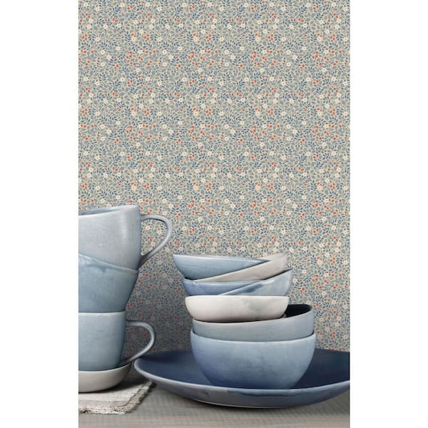 Miniatures 3 Collection Pink/Brown Full Mini Floral Trail Matte Finish Vinyl on Non-woven Non-pasted Wallpaper Sample