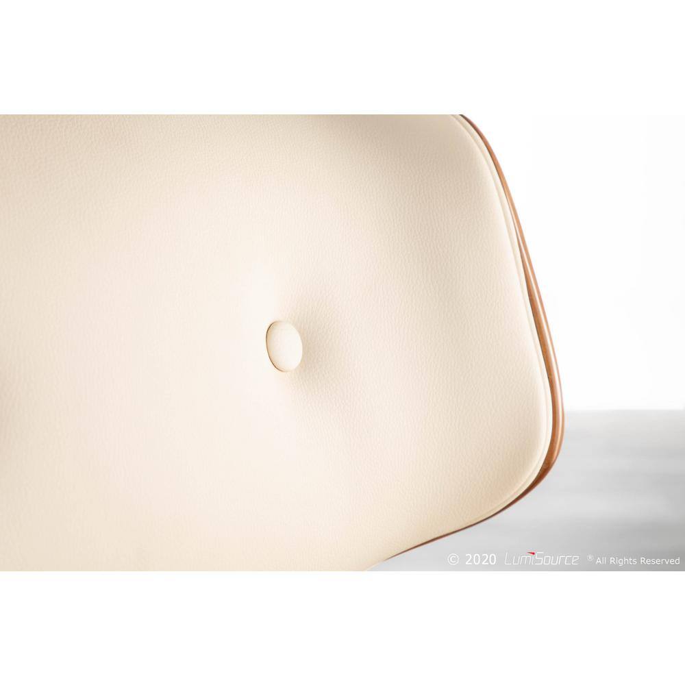 Contemporary Cream Faux Leather & Walnut Adjustable Swivel Chair