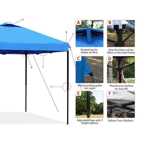 Unbranded - 10 ft. x 10 ft. Pop Up Commercial Canopy Tent-Waterproof and Portable Outdoor Shade with Adjustable Legs, Air Vent